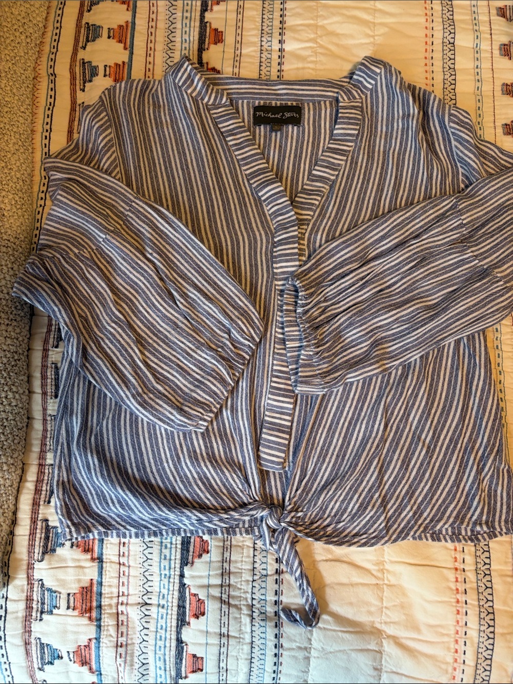 Michael Stars Blue and White Striped Tie-Front Blouse